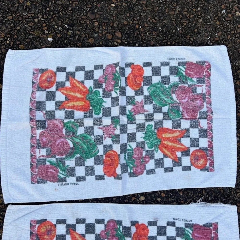 Vintage Vegetables Checkerboard‎ Retro Kitchen Dish Towel Set of 3